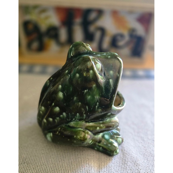 Vintage Green Ceramic Frog Holder Trinket Sponge Dish Cute Amphibian Figurine - Picture 2 of 4